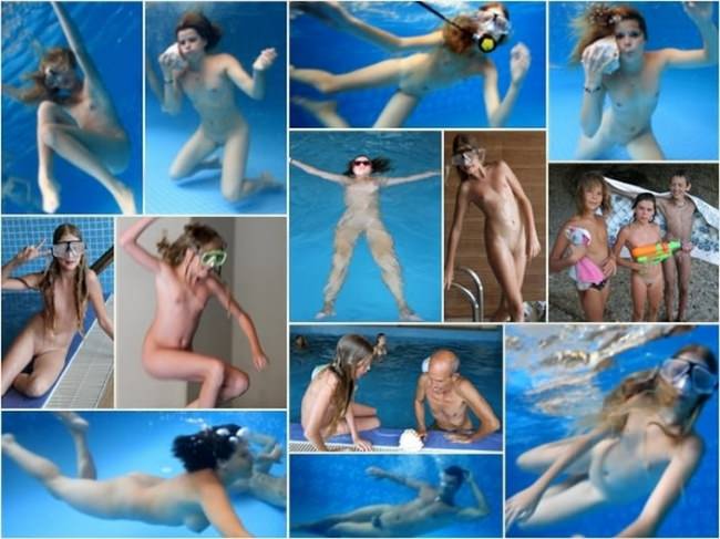 Nudists learn to dive in the pool photo